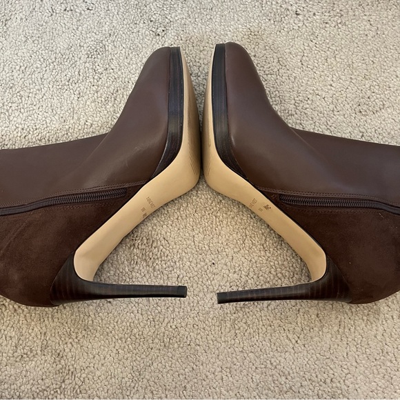 New Nine West Quizme Knee High Platform Heel Suede Brown Leather Boots Sz 9 WC - Picture 8 of 16